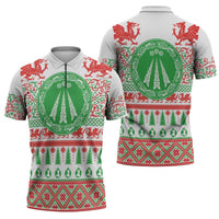 Welsh Christmas Zipper Polo Shirt Awen and Celtics Culture with Xmas Elements - Wonder Print Shop