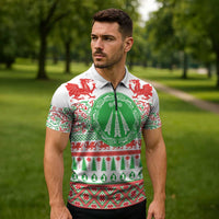 Welsh Christmas Zipper Polo Shirt Awen and Celtics Culture with Xmas Elements - Wonder Print Shop