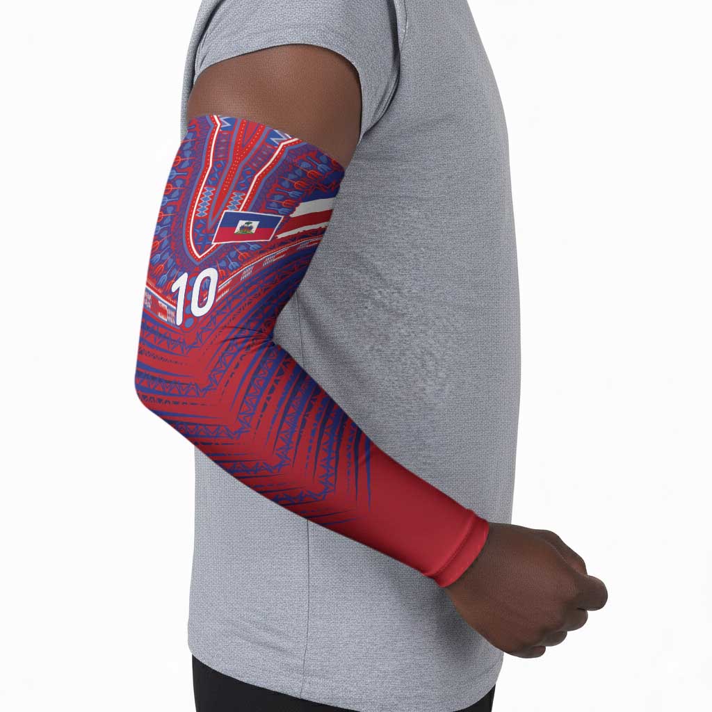Custom Haiti National Football Arm Sleeves Dashiki Sporty Style - Wonder Print Shop