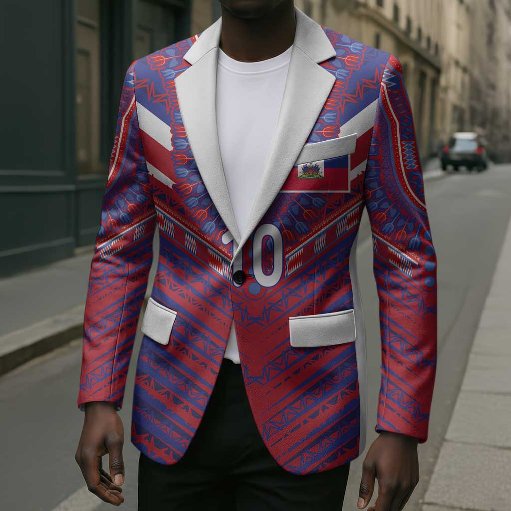 Custom Haiti National Football Blazer Dashiki Sporty Style - Wonder Print Shop