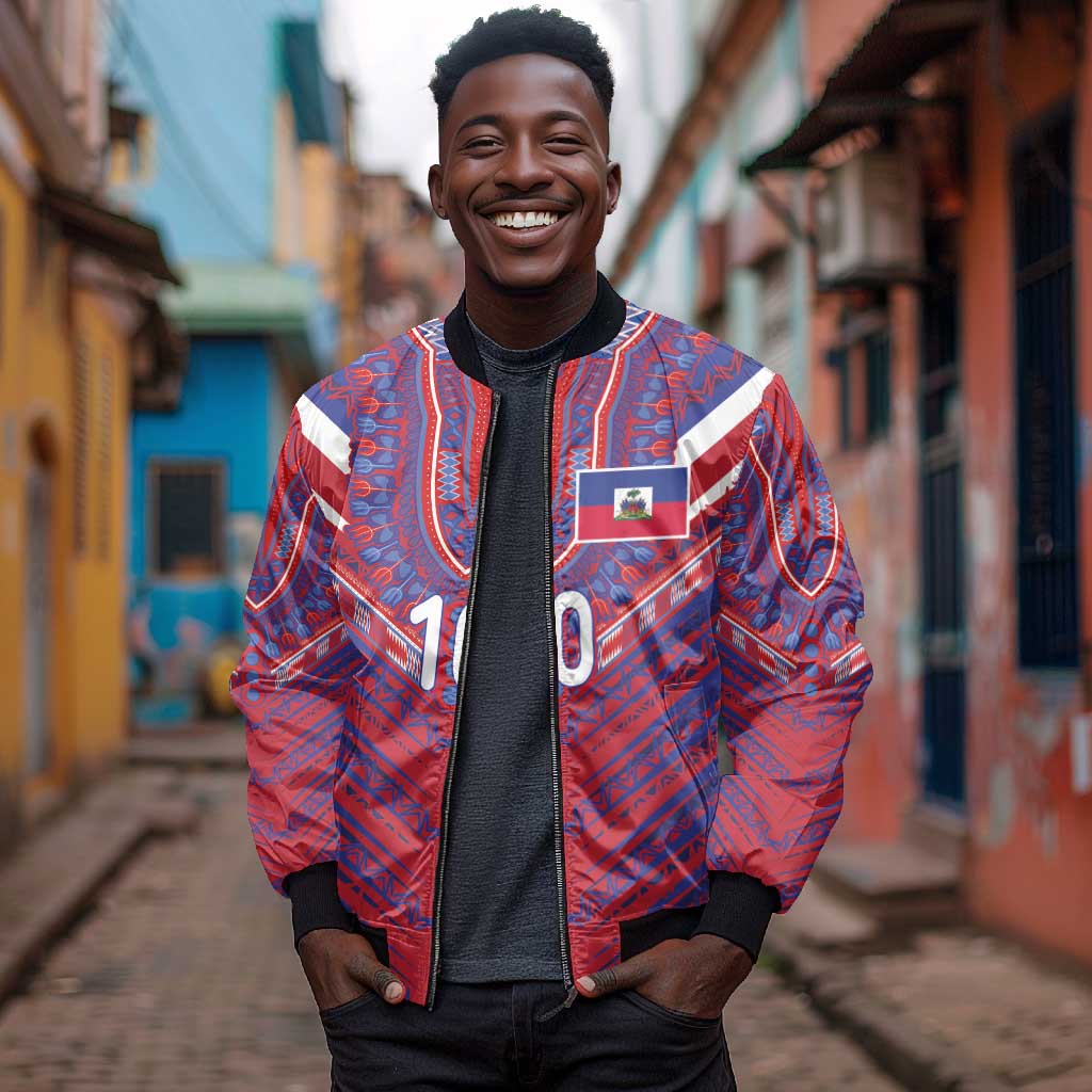 Custom Haiti National Football Bomber Jacket Dashiki Sporty Style - Wonder Print Shop