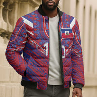 Custom Haiti National Football Bomber Puffer Jacket Dashiki Sporty Style - Wonder Print Shop