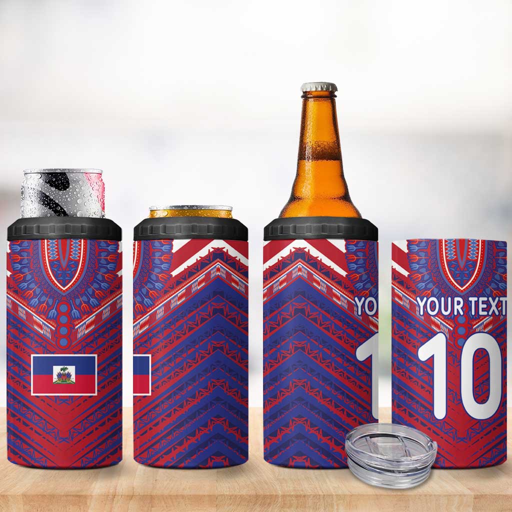 Custom Haiti National Football 4 in 1 Can Cooler Tumbler Dashiki Sporty Style - Wonder Print Shop