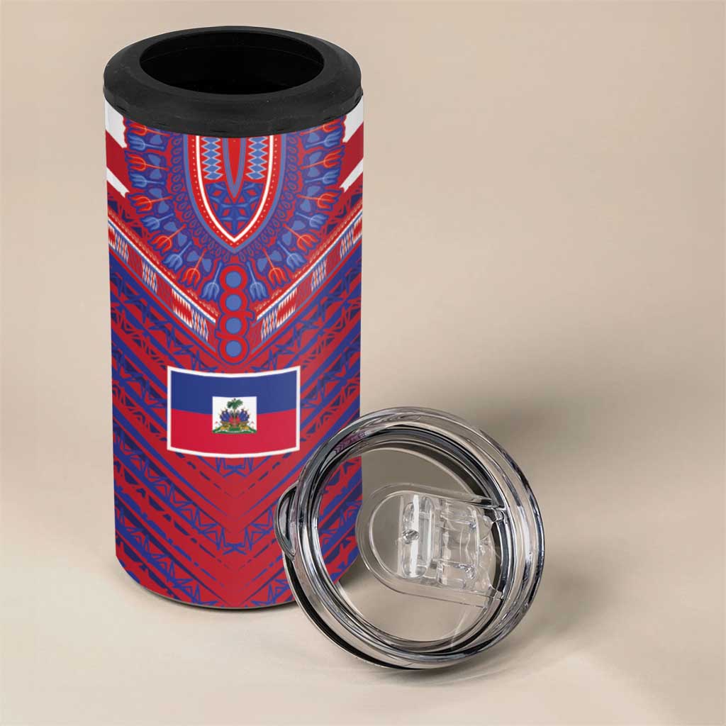 Custom Haiti National Football 4 in 1 Can Cooler Tumbler Dashiki Sporty Style - Wonder Print Shop