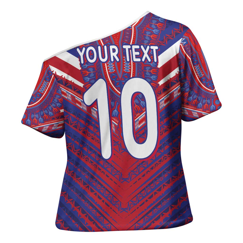 Custom Haiti National Football Cross Shoulder Shirt Dashiki Sporty Style - Wonder Print Shop