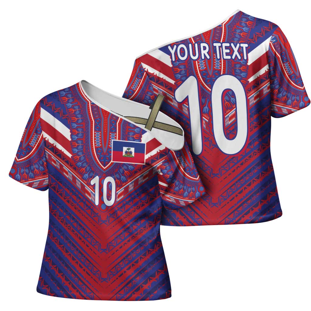 Custom Haiti National Football Cross Shoulder Shirt Dashiki Sporty Style - Wonder Print Shop