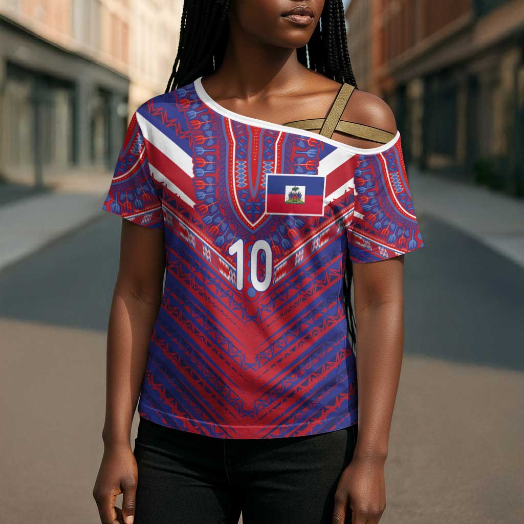 Custom Haiti National Football Cross Shoulder Shirt Dashiki Sporty Style - Wonder Print Shop