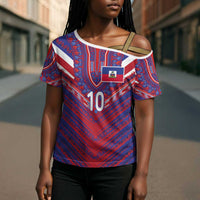 Custom Haiti National Football Cross Shoulder Shirt Dashiki Sporty Style - Wonder Print Shop
