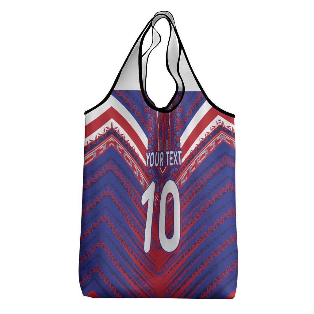 Custom Haiti National Football Grocery Bag Dashiki Sporty Style - Wonder Print Shop