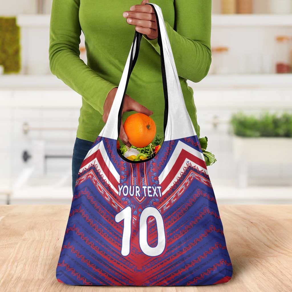 Custom Haiti National Football Grocery Bag Dashiki Sporty Style - Wonder Print Shop