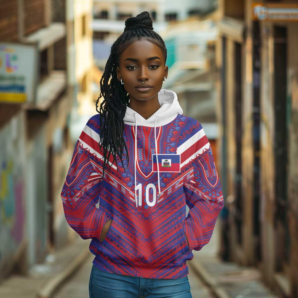 Custom Haiti National Football Hoodie Dashiki Sporty Style - Wonder Print Shop