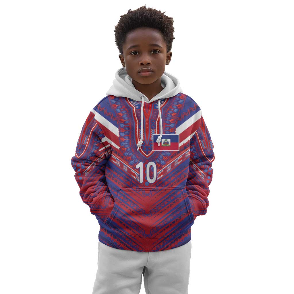 Custom Haiti National Football Kid Hoodie Dashiki Sporty Style - Wonder Print Shop