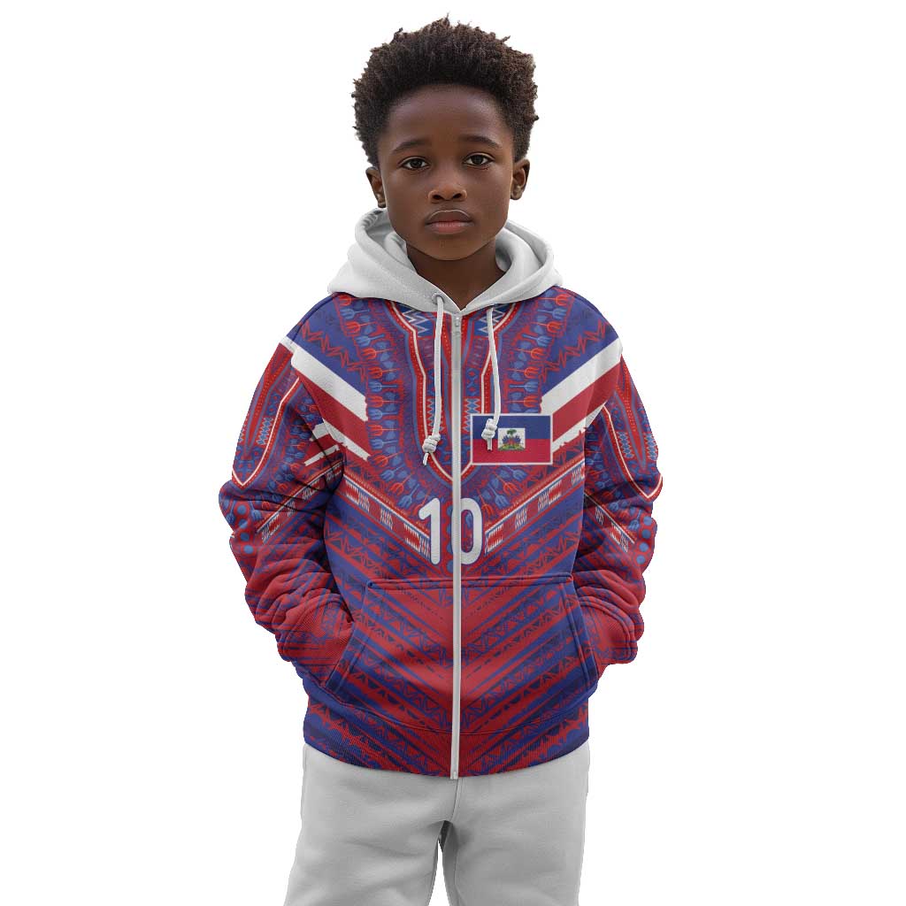 Custom Haiti National Football Kid Hoodie Dashiki Sporty Style - Wonder Print Shop