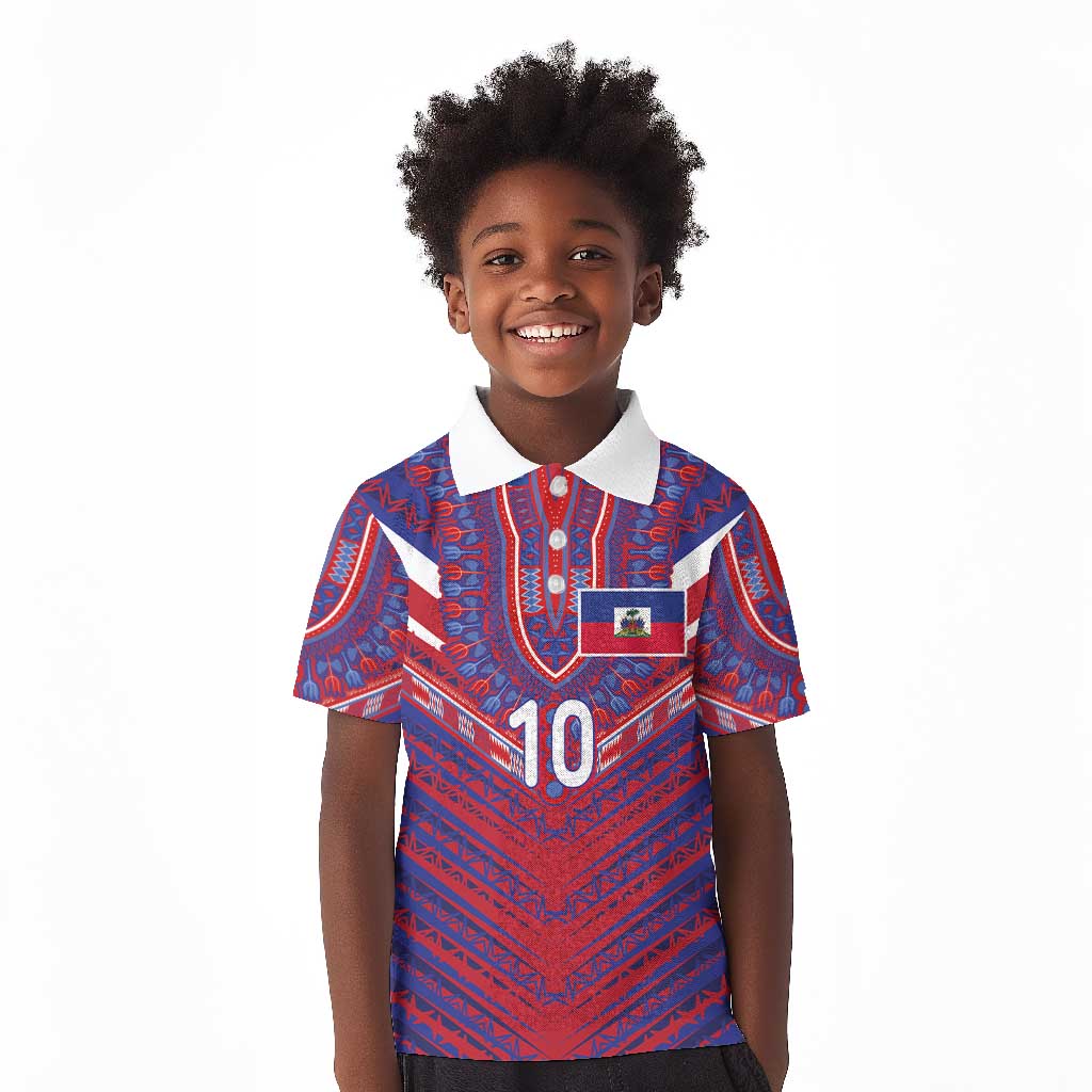 Custom Haiti National Football Kid Polo Shirt Dashiki Sporty Style - Wonder Print Shop