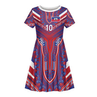 Custom Haiti National Football Kid Short Sleeve Dress Dashiki Sporty Style - Wonder Print Shop