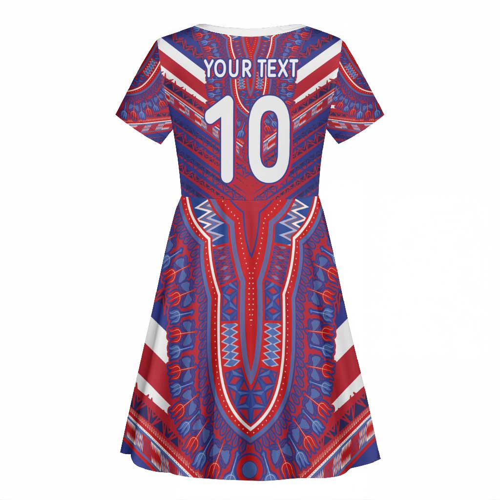Custom Haiti National Football Kid Short Sleeve Dress Dashiki Sporty Style - Wonder Print Shop