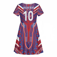 Custom Haiti National Football Kid Short Sleeve Dress Dashiki Sporty Style - Wonder Print Shop