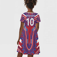 Custom Haiti National Football Kid Short Sleeve Dress Dashiki Sporty Style - Wonder Print Shop