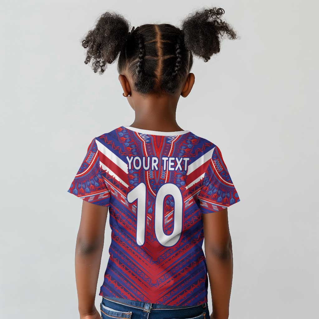 Custom Haiti National Football Kid T shirt Dashiki Sporty Style - Wonder Print Shop