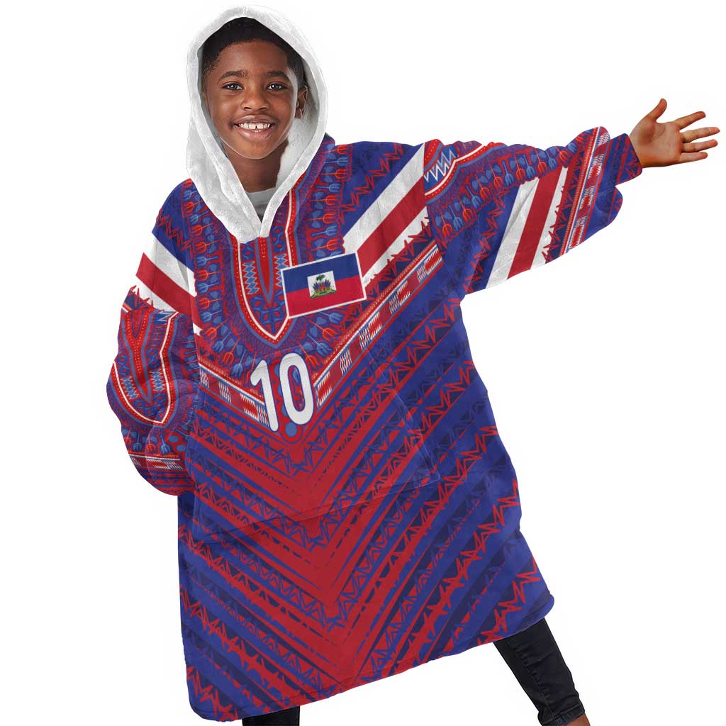 Custom Haiti National Football Kid Wearable Blanket Hoodie Dashiki Sporty Style - Wonder Print Shop
