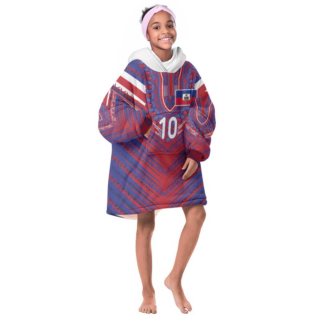 Custom Haiti National Football Kid Wearable Blanket Hoodie Dashiki Sporty Style - Wonder Print Shop