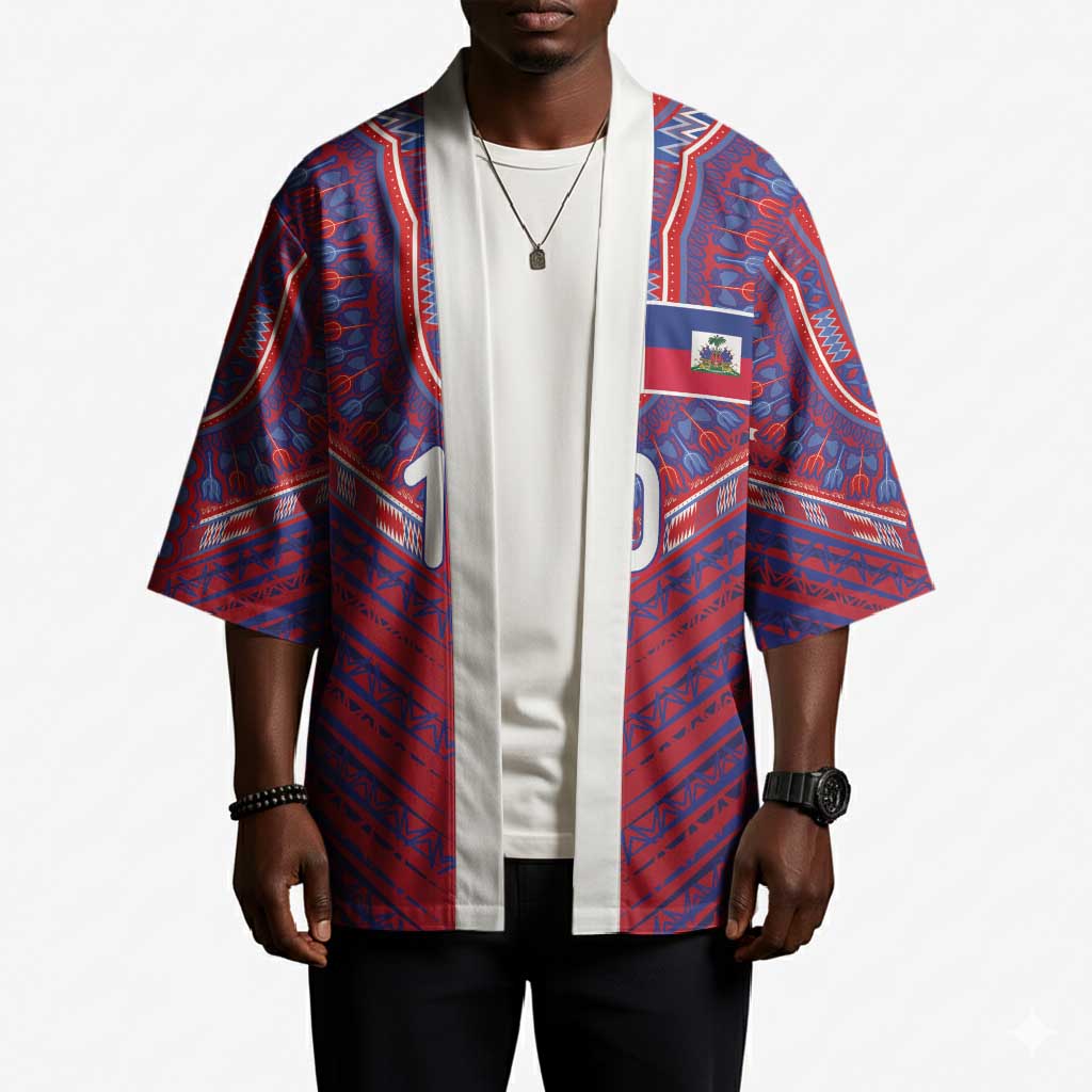 Custom Haiti National Football Kimono Dashiki Sporty Style - Wonder Print Shop