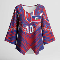 Custom Haiti National Football Kimono Sleeve Blouse Dashiki Sporty Style - Wonder Print Shop