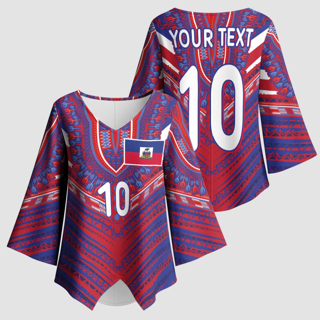 Custom Haiti National Football Kimono Sleeve Blouse Dashiki Sporty Style - Wonder Print Shop
