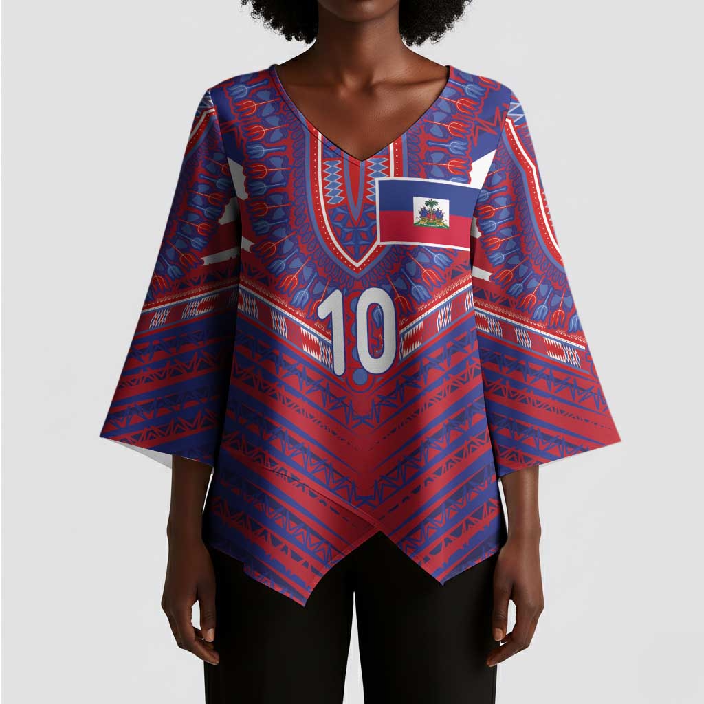 Custom Haiti National Football Kimono Sleeve Blouse Dashiki Sporty Style - Wonder Print Shop