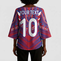 Custom Haiti National Football Kimono Sleeve Blouse Dashiki Sporty Style - Wonder Print Shop