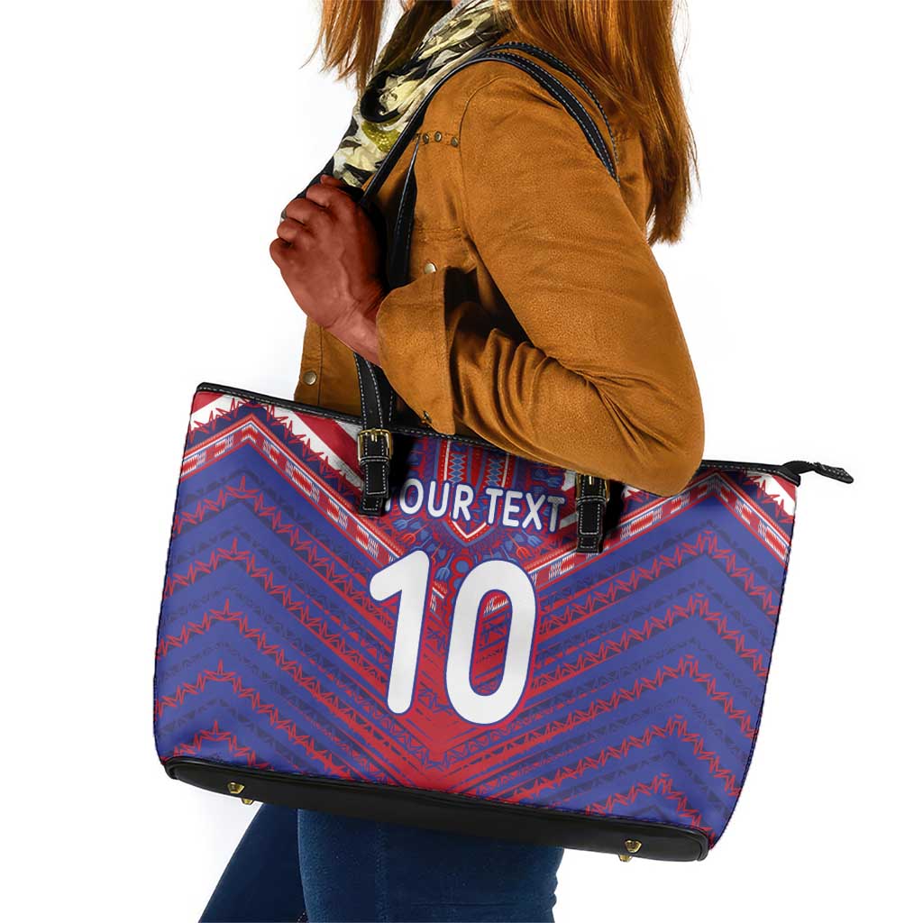Custom Haiti National Football Leather Tote Bag Dashiki Sporty Style - Wonder Print Shop
