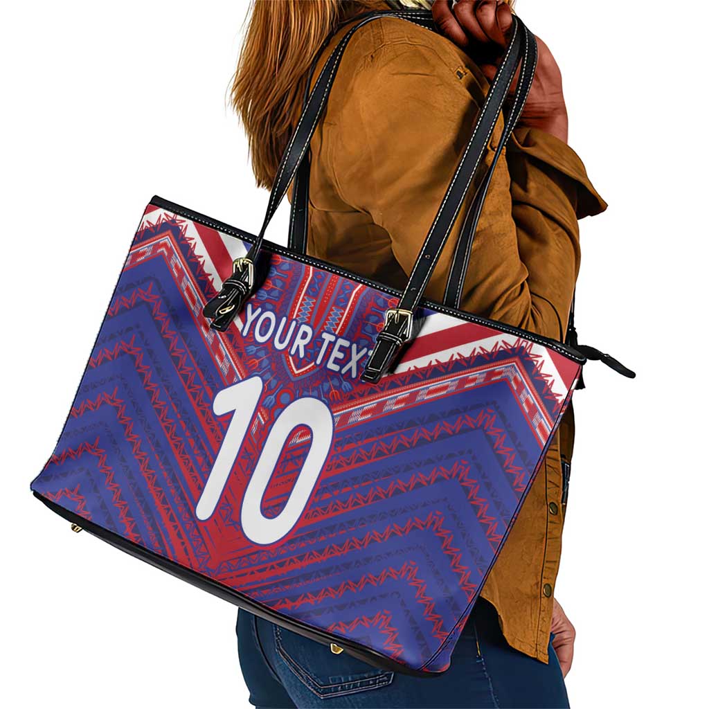 Custom Haiti National Football Leather Tote Bag Dashiki Sporty Style - Wonder Print Shop