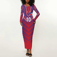Custom Haiti National Football Long Sleeve Bodycon Dress Dashiki Sporty Style - Wonder Print Shop