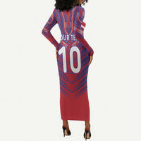 Custom Haiti National Football Long Sleeve Bodycon Dress Dashiki Sporty Style - Wonder Print Shop