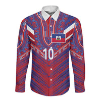 Custom Haiti National Football Long Sleeve Button Shirt Dashiki Sporty Style - Wonder Print Shop