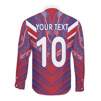 Custom Haiti National Football Long Sleeve Button Shirt Dashiki Sporty Style - Wonder Print Shop