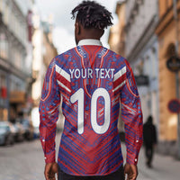 Custom Haiti National Football Long Sleeve Button Shirt Dashiki Sporty Style - Wonder Print Shop