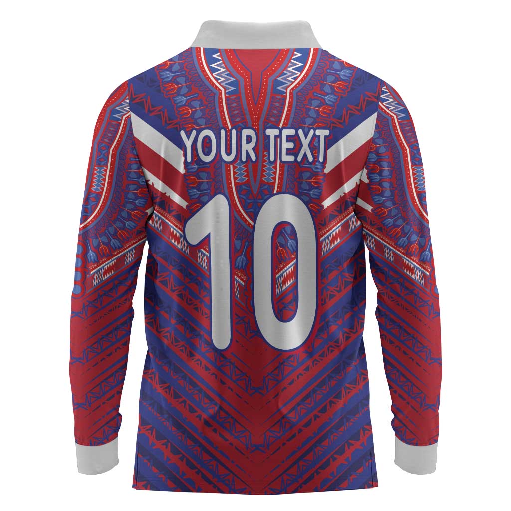 Custom Haiti National Football Long Sleeve Polo Shirt Dashiki Sporty Style - Wonder Print Shop
