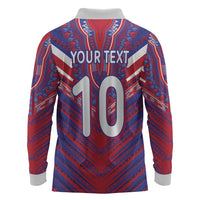 Custom Haiti National Football Long Sleeve Polo Shirt Dashiki Sporty Style - Wonder Print Shop