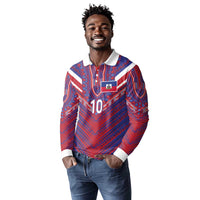 Custom Haiti National Football Long Sleeve Polo Shirt Dashiki Sporty Style - Wonder Print Shop