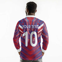 Custom Haiti National Football Long Sleeve Polo Shirt Dashiki Sporty Style - Wonder Print Shop