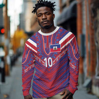 Custom Haiti National Football Long Sleeve Shirt Dashiki Sporty Style - Wonder Print Shop
