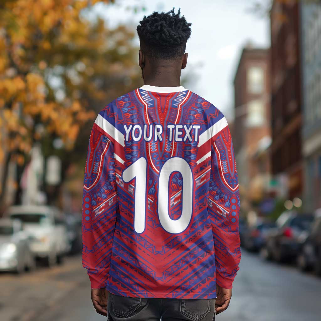 Custom Haiti National Football Long Sleeve Shirt Dashiki Sporty Style - Wonder Print Shop