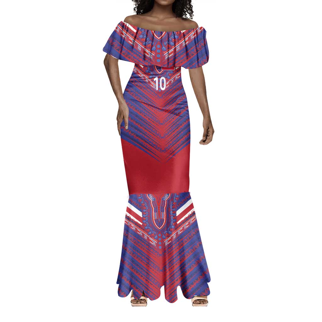 Custom Haiti National Football Mermaid Dress Dashiki Sporty Style - Wonder Print Shop