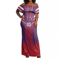 Custom Haiti National Football Off Shoulder Maxi Dress Dashiki Sporty Style - Wonder Print Shop