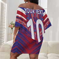 Custom Haiti National Football Off Shoulder Short Dress Dashiki Sporty Style - Wonder Print Shop