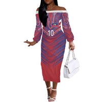 Custom Haiti National Football Off The Shoulder Long Sleeve Dress Dashiki Sporty Style - Wonder Print Shop