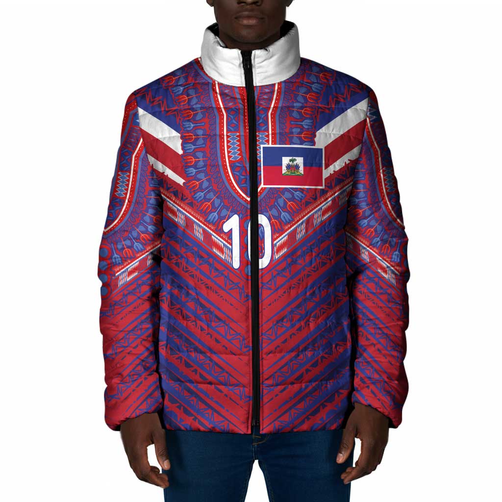 Custom Haiti National Football Padded Jacket Dashiki Sporty Style - Wonder Print Shop