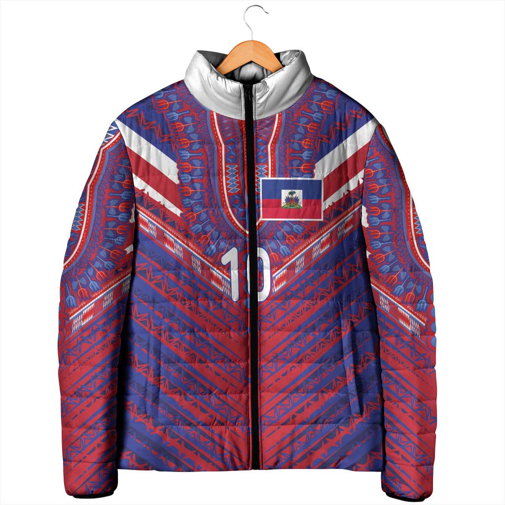 Custom Haiti National Football Padded Jacket Dashiki Sporty Style - Wonder Print Shop