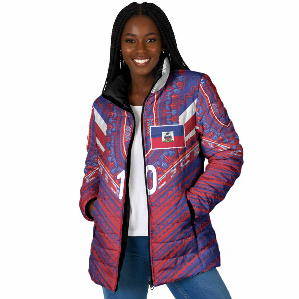 Custom Haiti National Football Padded Jacket Dashiki Sporty Style - Wonder Print Shop